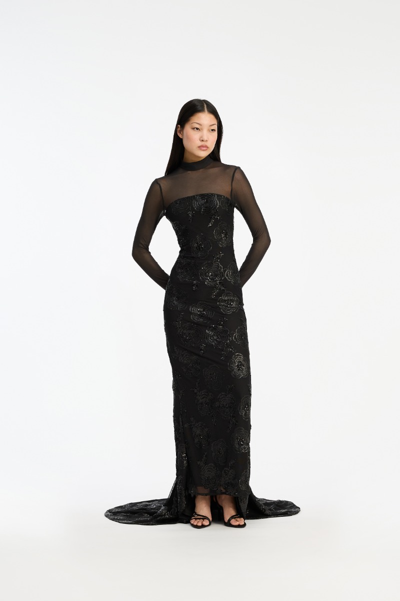 rotate birger christensen Sequins Ls Maxi Dress Black