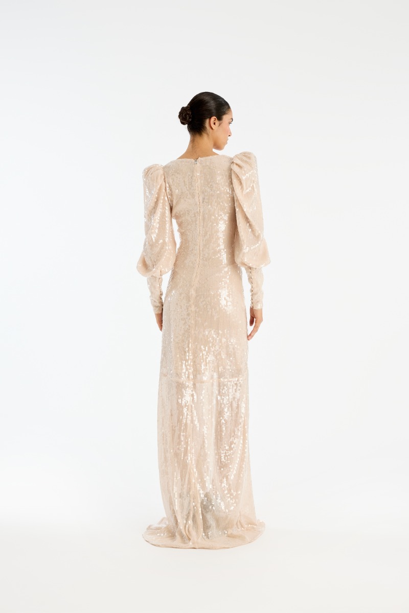 Rotate Birger Christensen Sequins Ls Maxi Dress Creme