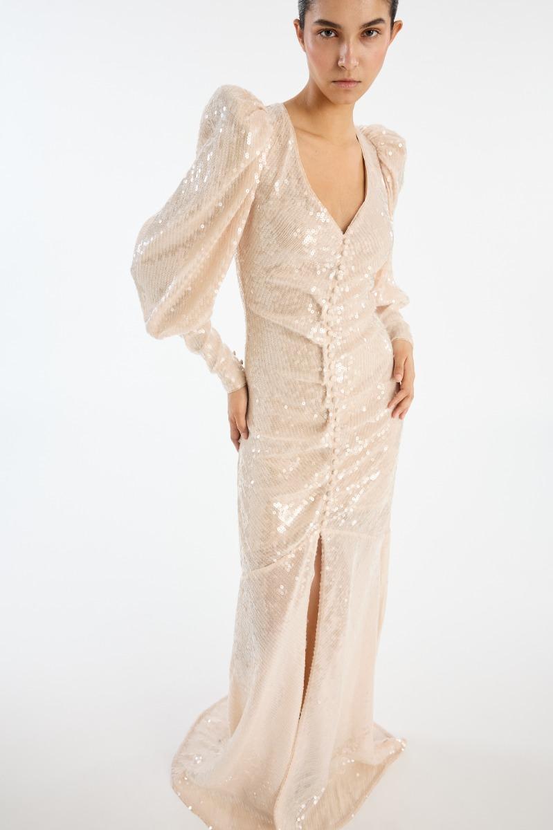 Rotate Birger Christensen Sequins Ls Maxi Dress Creme