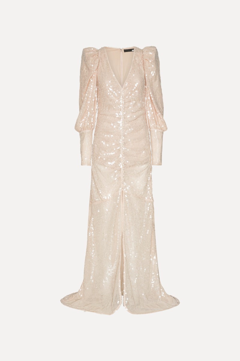 Rotate Birger Christensen Sequins Ls Maxi Dress Creme