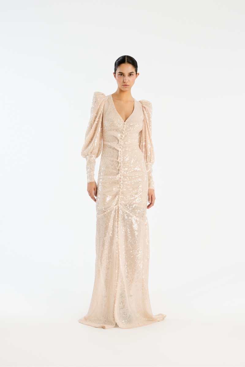 rotate birger christensen Sequins Ls Maxi Dress Creme