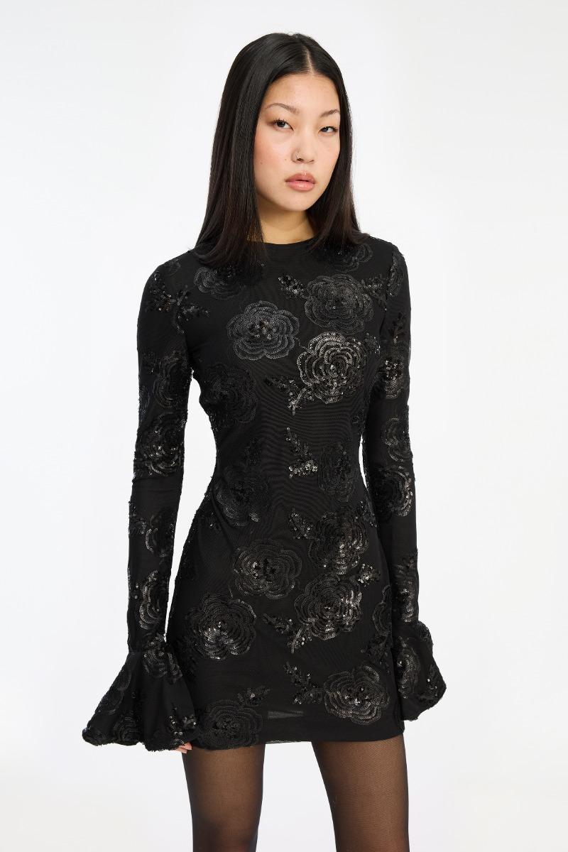 Rotate Birger Christensen Sequins Ls Mini Dress Black