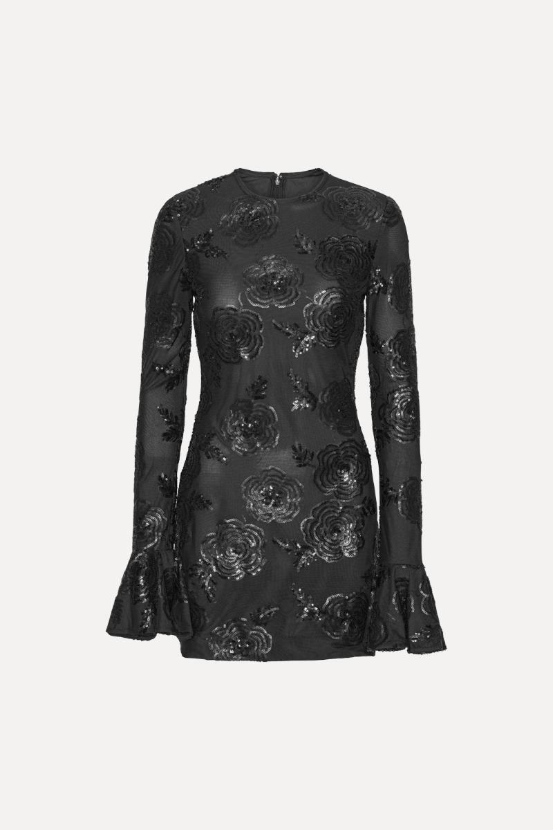 Rotate Birger Christensen Sequins Ls Mini Dress Black