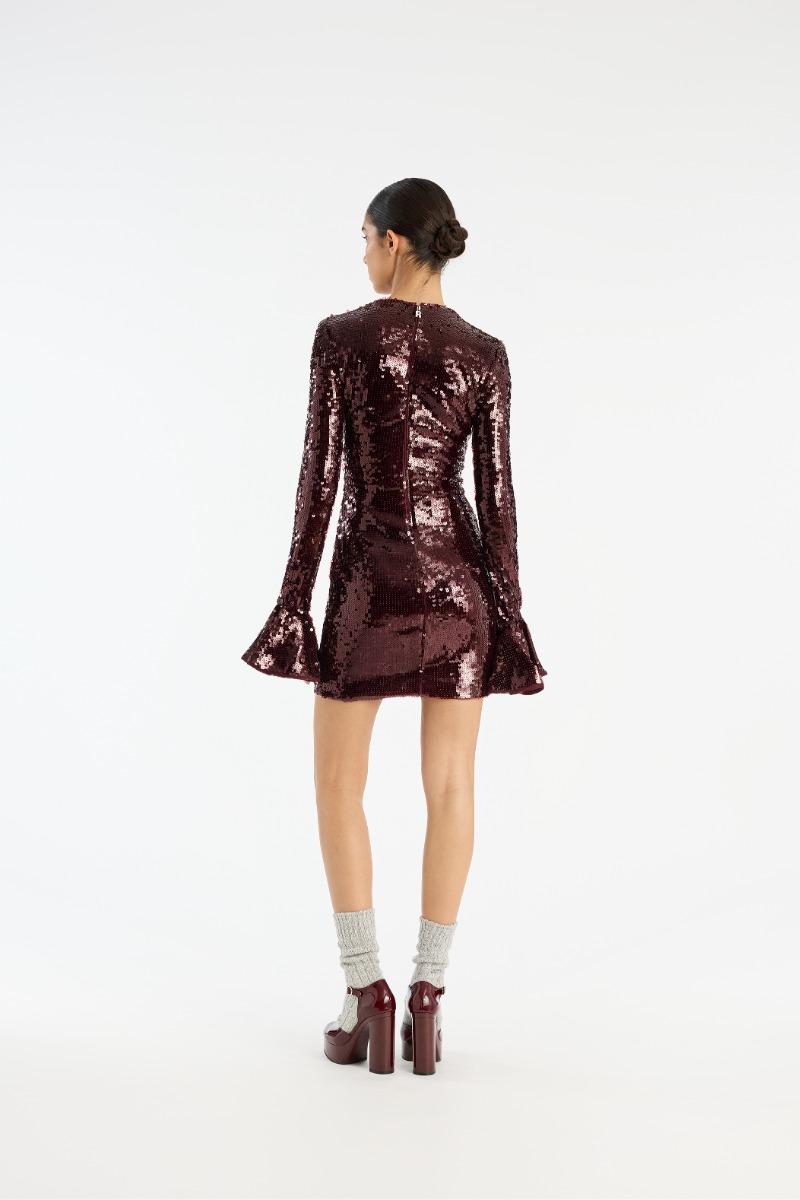 Rotate Birger Christensen Sequins Ls Mini Dress Burgundy