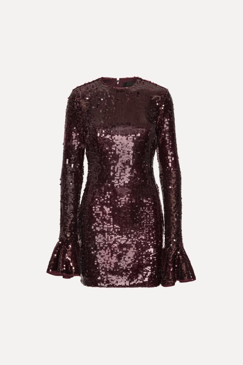 Rotate Birger Christensen Sequins Ls Mini Dress Burgundy