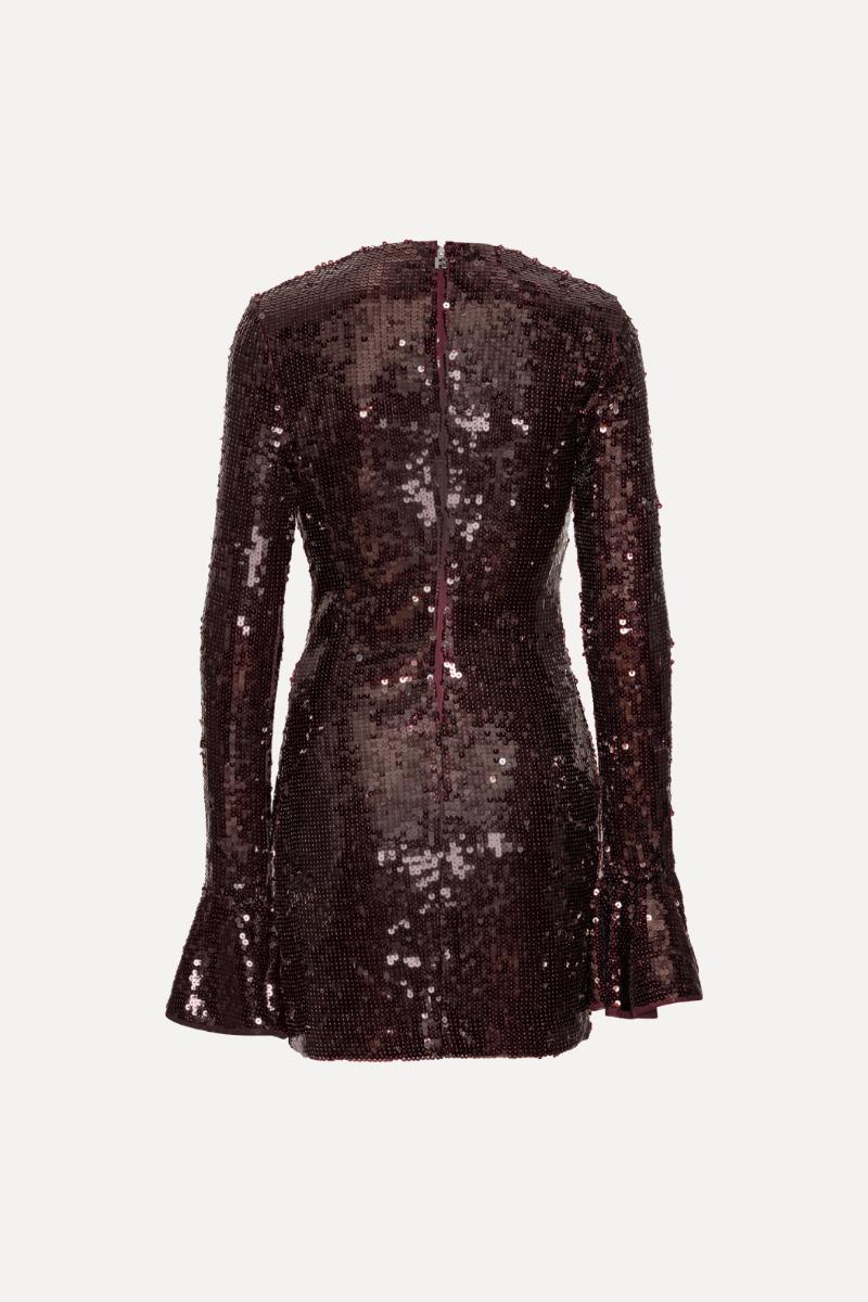 Rotate Birger Christensen Sequins Ls Mini Dress Burgundy