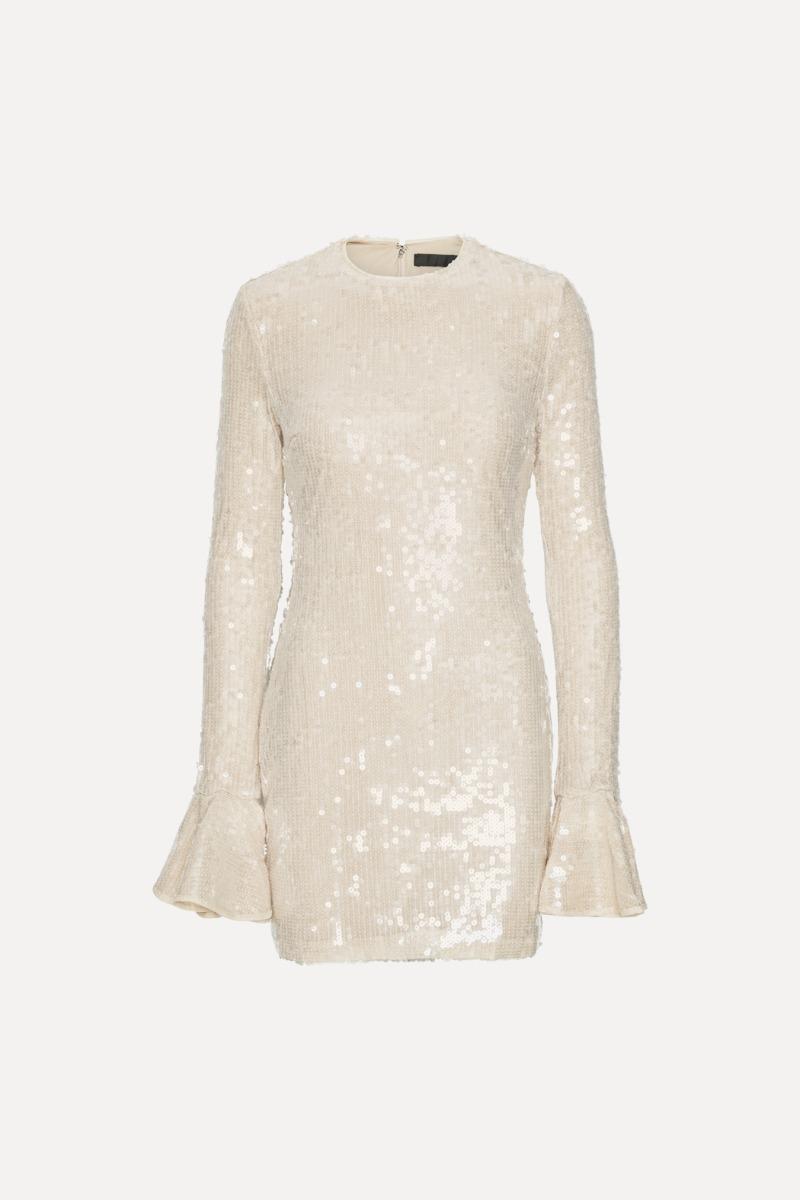 Rotate Birger Christensen Sequins Ls Mini Dress Creme