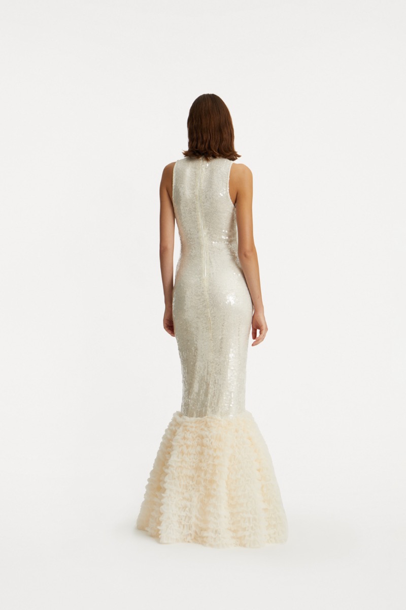 Rotate Birger Christensen Sequins Maxi Dress Creme White