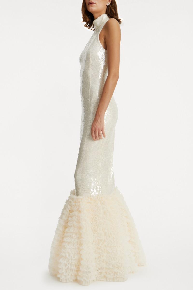 Rotate Birger Christensen Sequins Maxi Dress Creme White