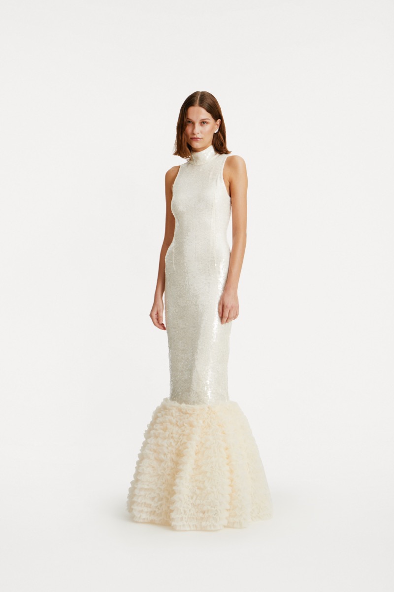 rotate birger christensen Sequins Maxi Dress Creme White