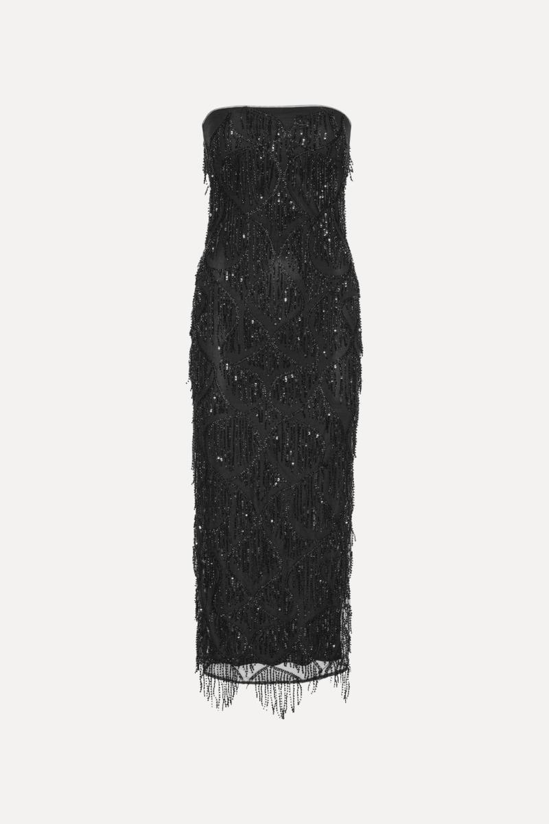 Rotate Birger Christensen Sequins Midi Tube Dress Black