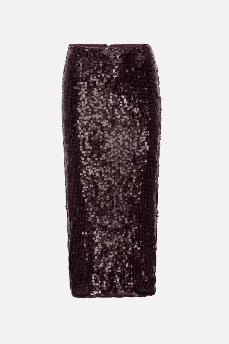 Rotate Birger Christensen Sequins Pencil Skirt Burgundy