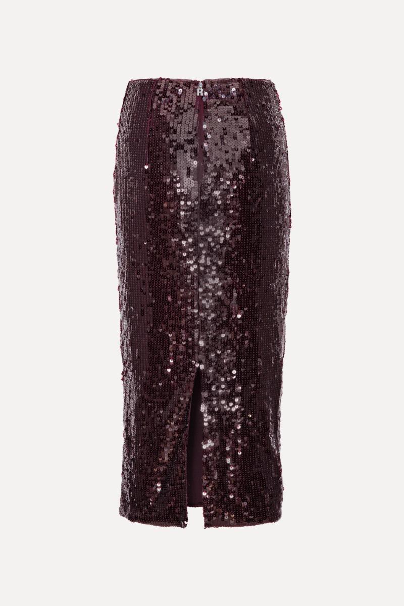 Rotate Birger Christensen Sequins Pencil Skirt Burgundy