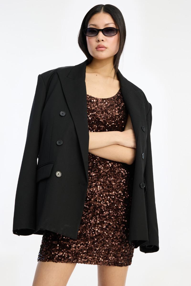 Rotate Birger Christensen Sequins Sleeveless Dress Dark Brown