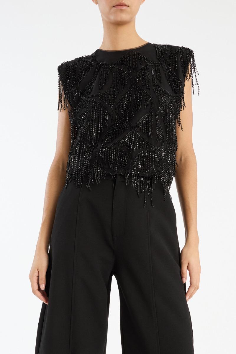 Rotate Birger Christensen Sequins Sleeveless Top Black