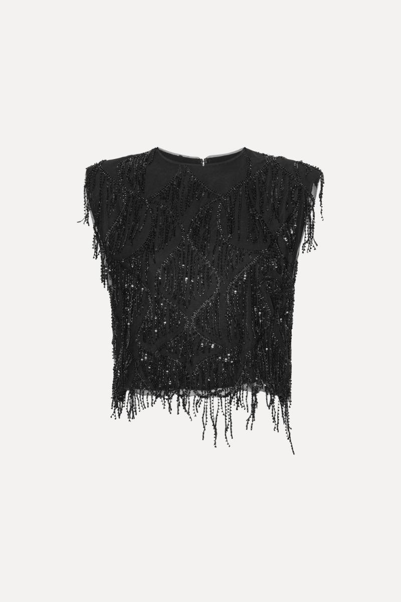 Rotate Birger Christensen Sequins Sleeveless Top Black