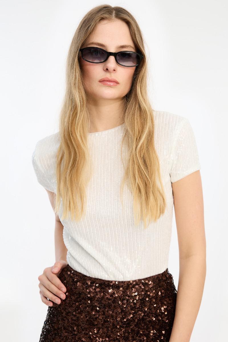 Rotate Birger Christensen Sequins T-shirt Bright White