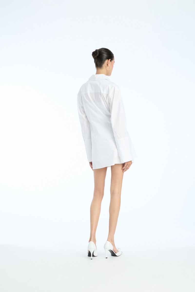 Rotate Birger Christensen Shirt Dress W/ Twist Bright White