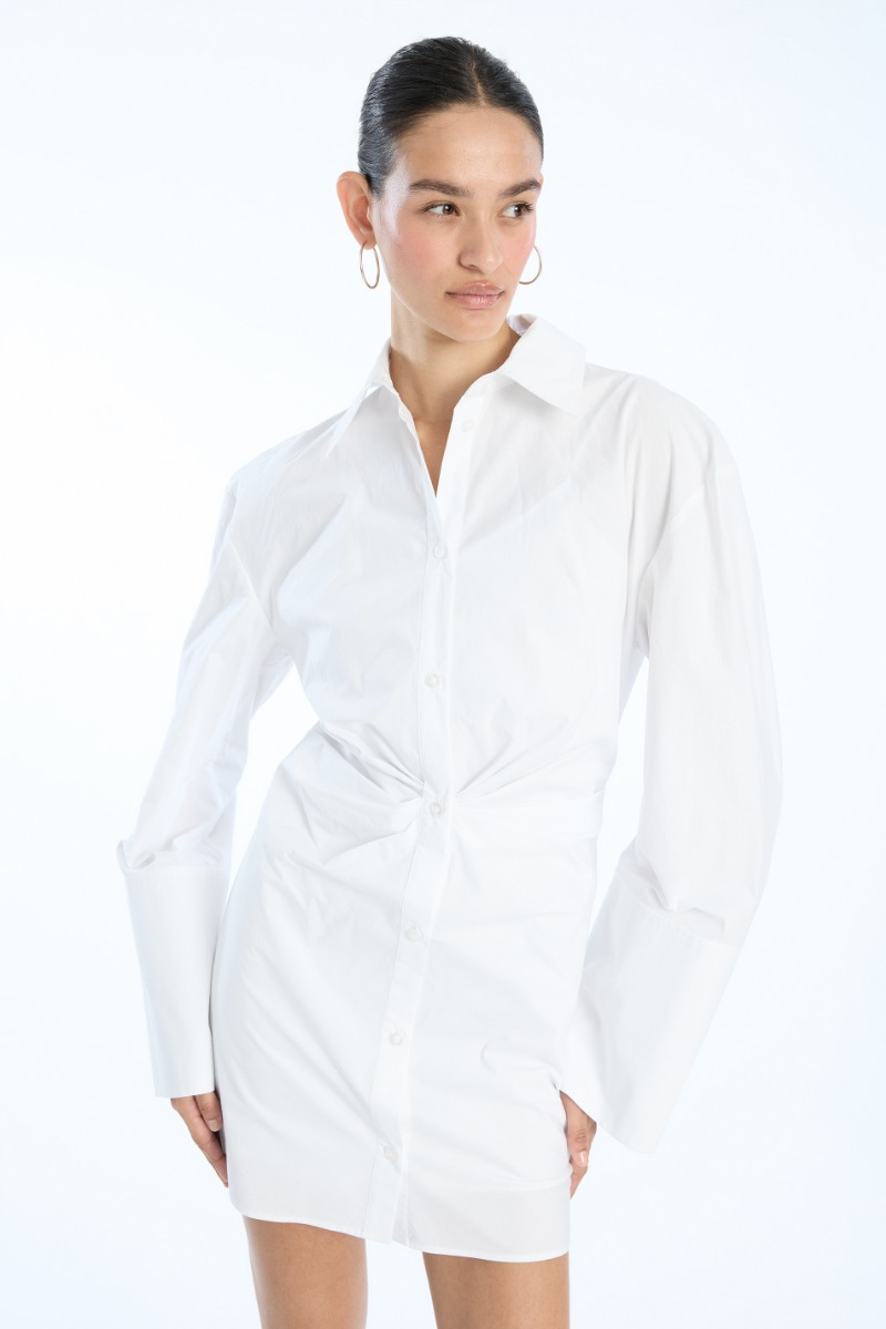 Rotate Birger Christensen Shirt Dress W/ Twist Bright White