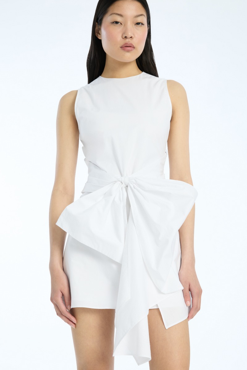 Rotate Birger Christensen Sleeveless Dress W/ Bow Bright White