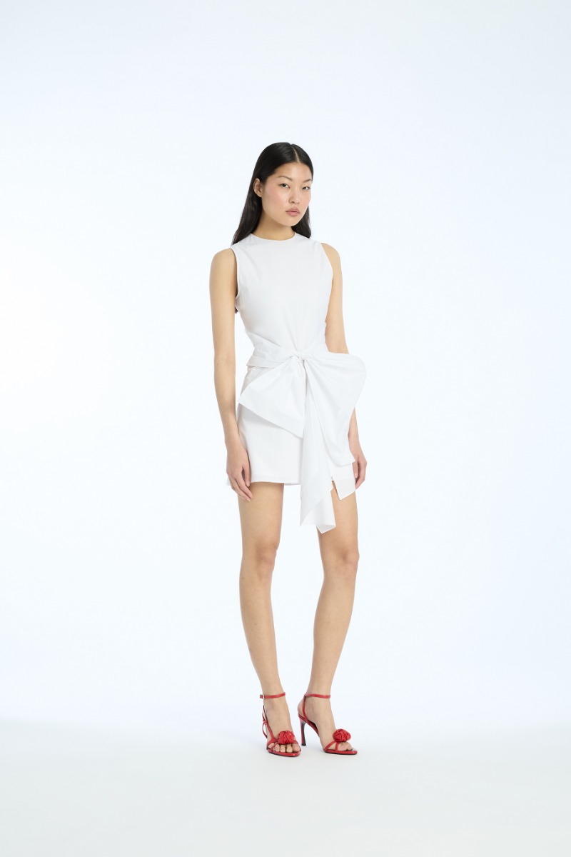 rotate birger christensen Sleeveless Dress W/ Bow Bright White