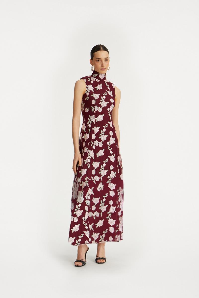 rotate birger christensen Sleeveless Maxi Dress Bordeaux Flower Print
