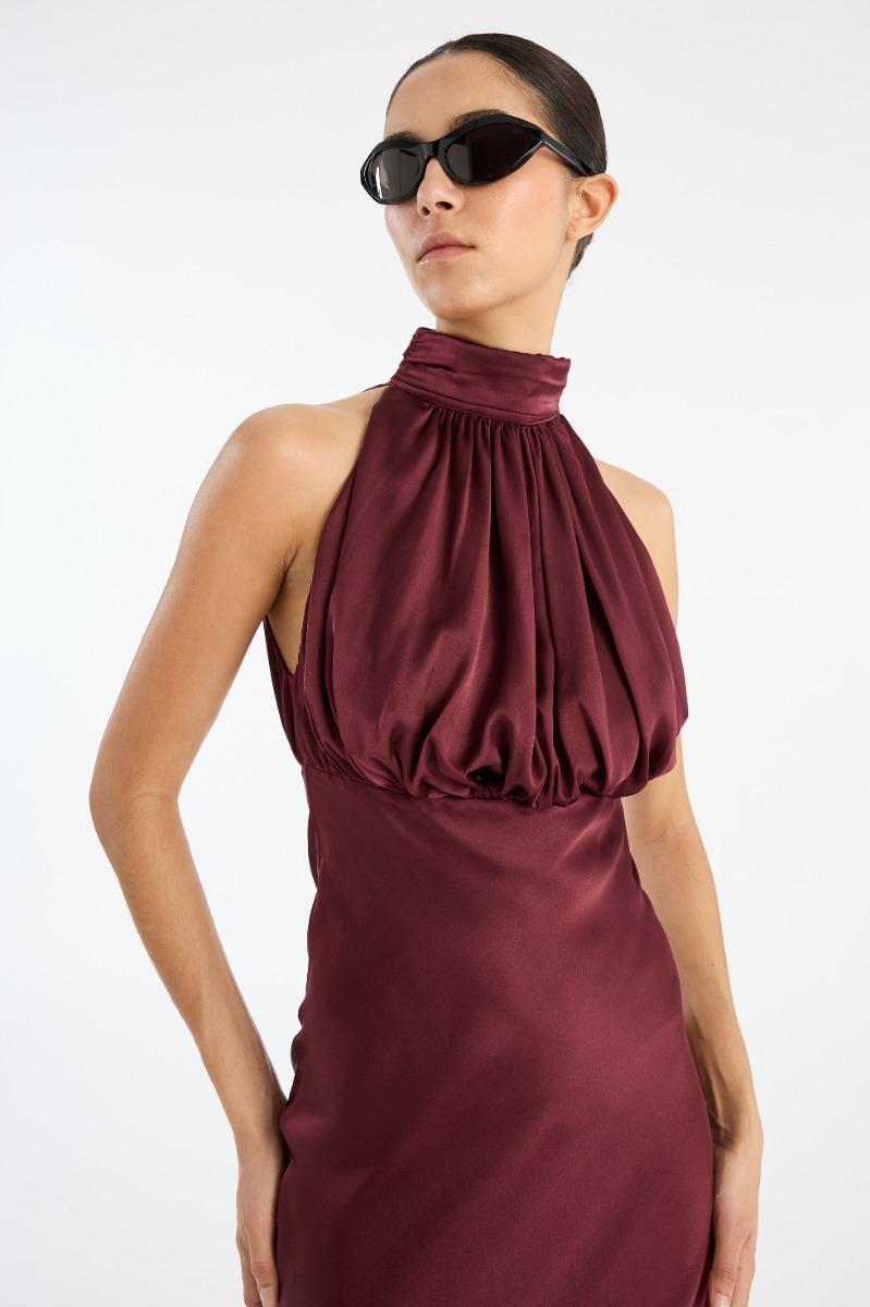 Rotate Birger Christensen Sleeveless Silk Dress Burgundy