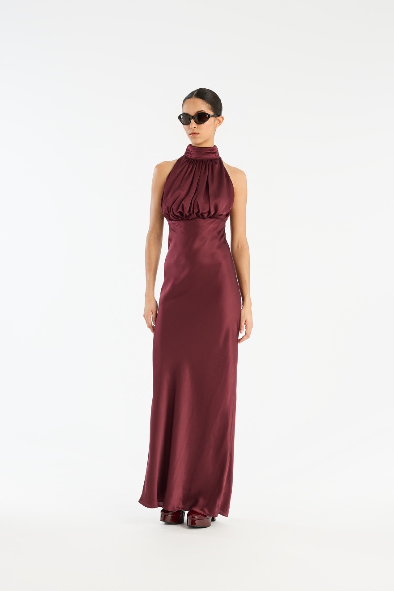 rotate birger christensen Sleeveless Silk Dress Burgundy