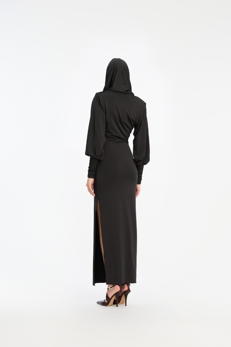Rotate Birger Christensen Slinky Hooded Dress Black
