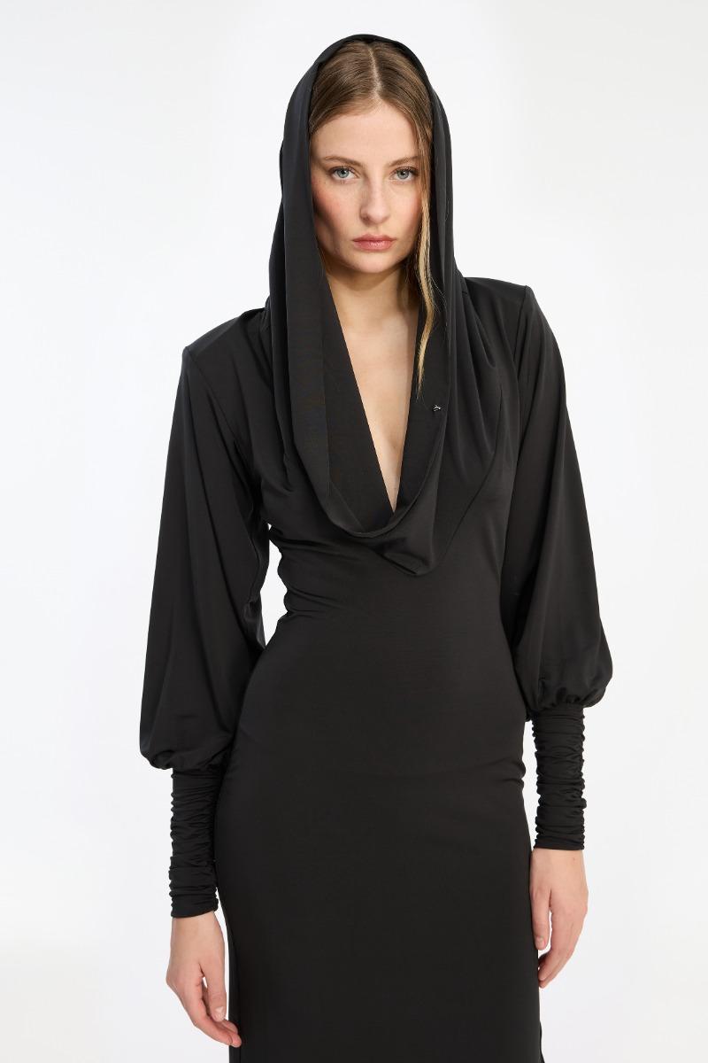 Rotate Birger Christensen Slinky Hooded Dress Black