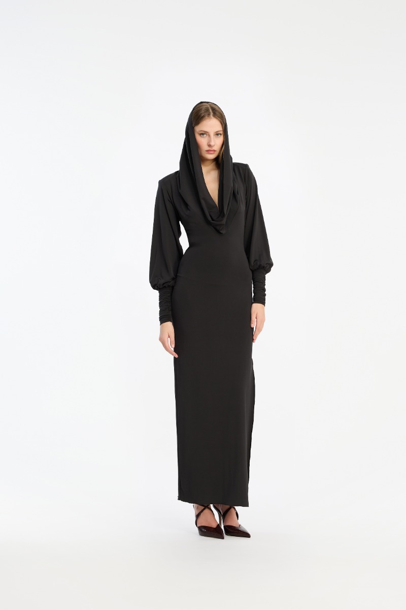 rotate birger christensen Slinky Hooded Dress Black