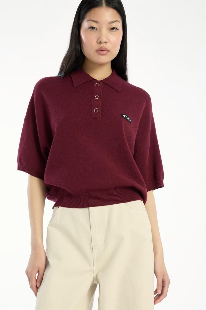 Rotate Birger Christensen Slinky Knit Polo Bordeaux