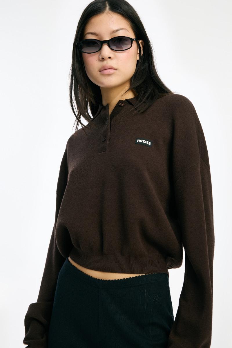 Rotate Birger Christensen Slinky Knit Polo Dark Brown