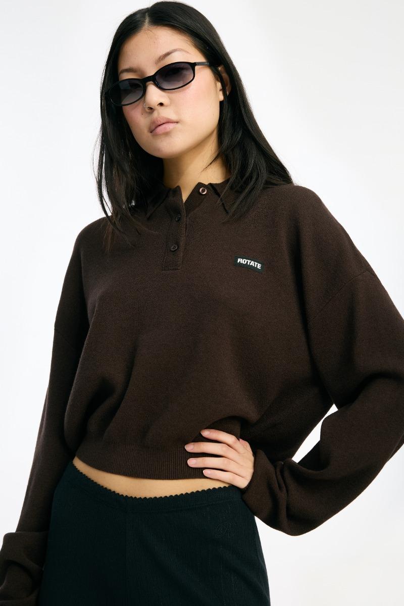 Rotate Birger Christensen Slinky Knit Polo Dark Brown