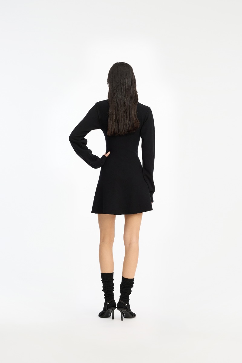 Rotate Birger Christensen Slinky Knit Polo Dress Black