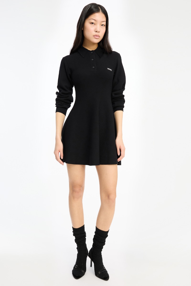 Rotate Birger Christensen Slinky Knit Polo Dress Black