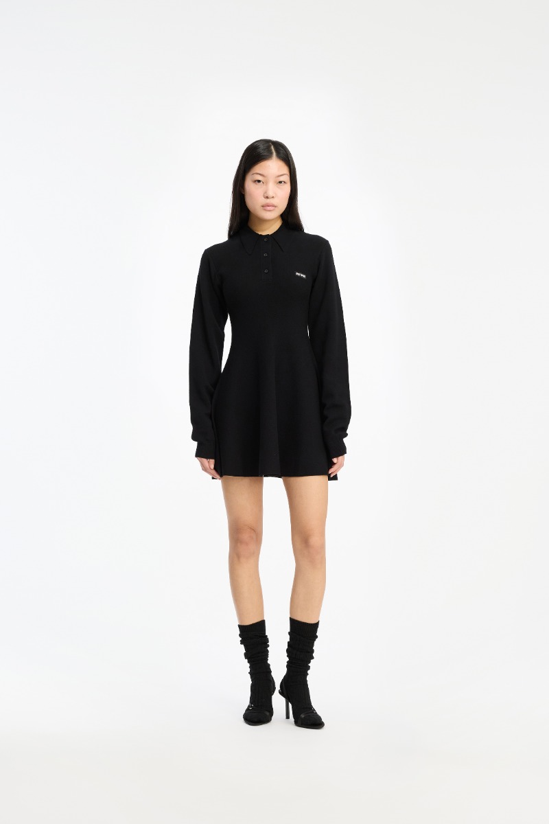 rotate birger christensen Slinky Knit Polo Dress Black
