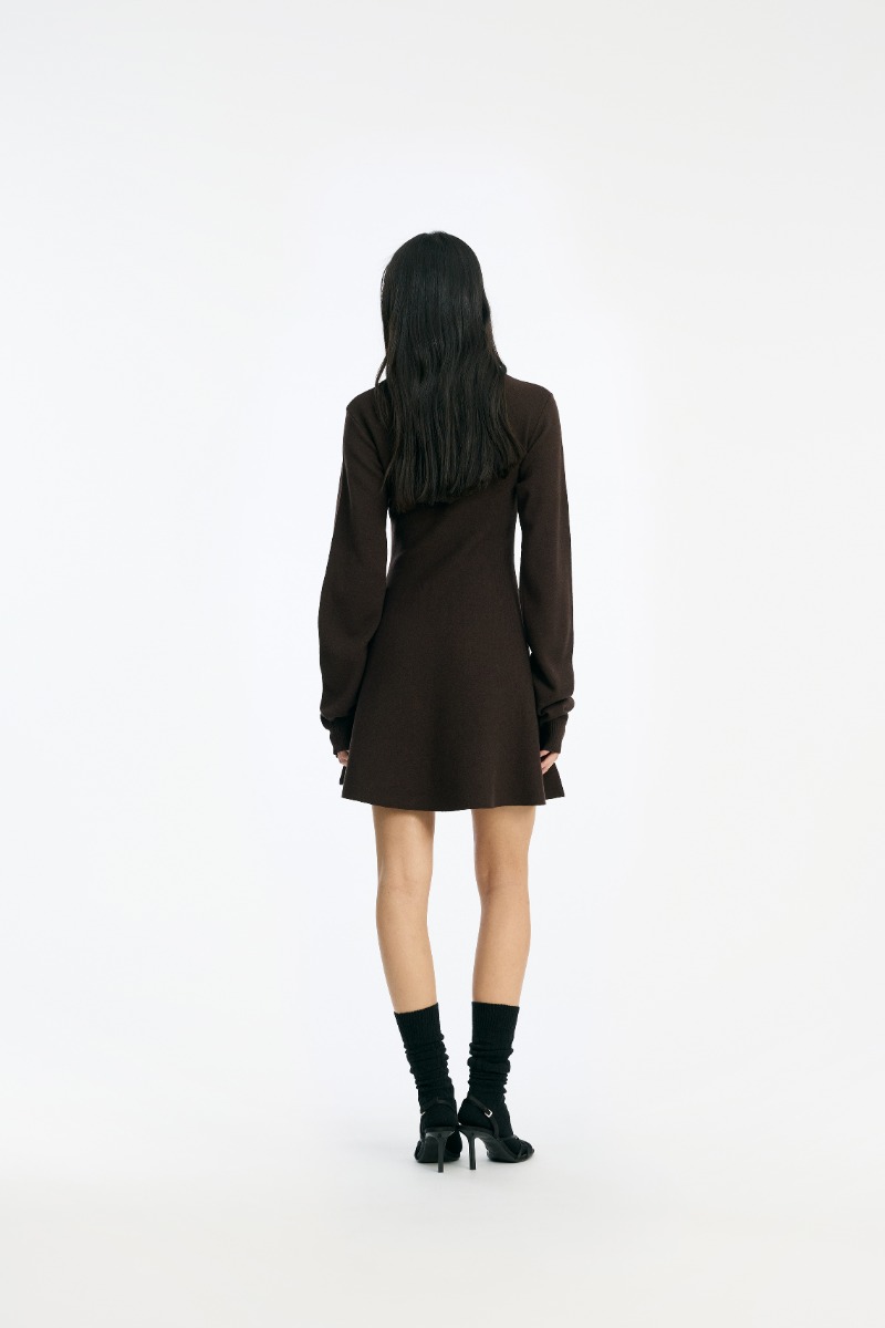 Rotate Birger Christensen Slinky Knit Polo Dress Dark Brown