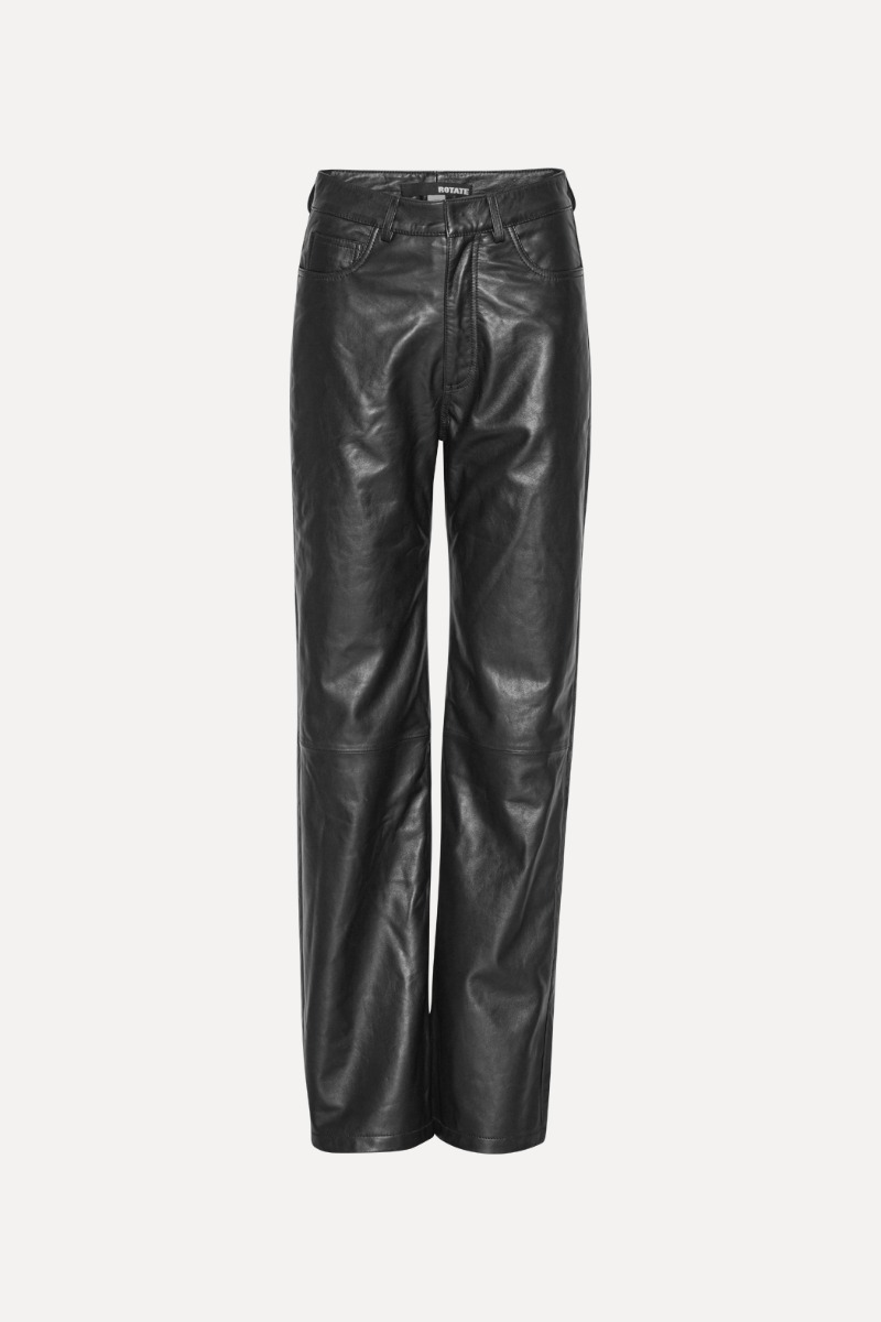 Rotate Birger Christensen Straight Leather Pants Black