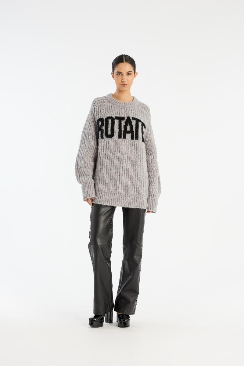 rotate birger christensen Straight Leather Pants Black