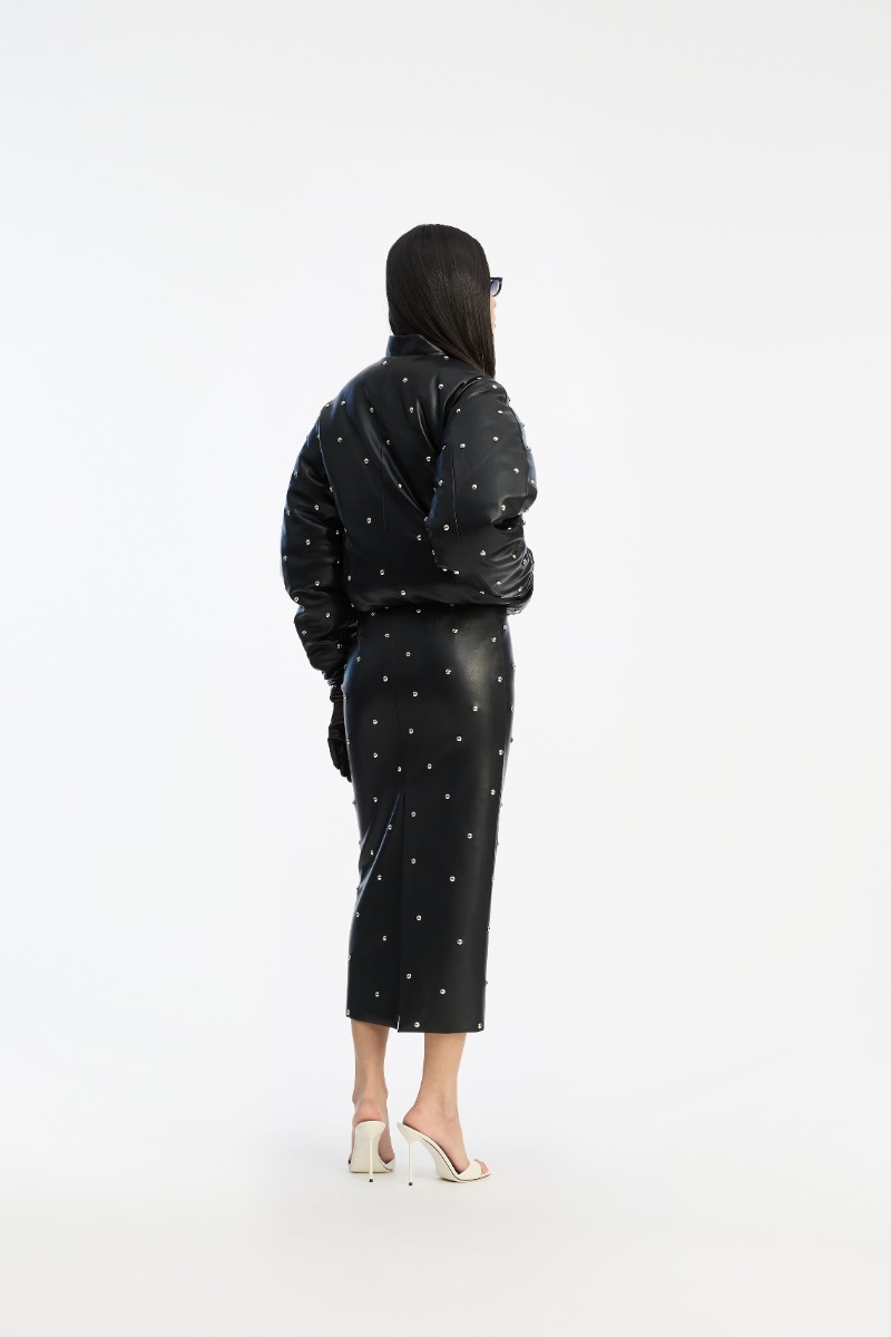 Rotate Birger Christensen Studded Pencil Skirt Black