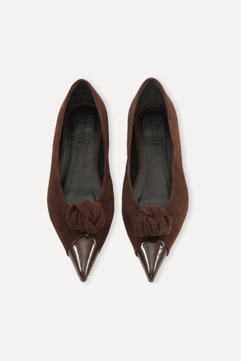 Rotate Birger Christensen Suede Knot Ballerina Chocolate Brown