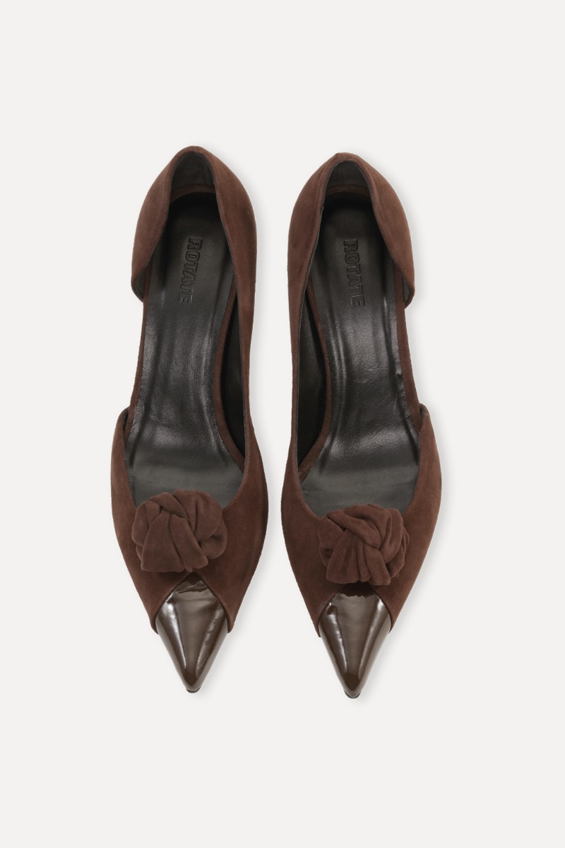 Rotate Birger Christensen Suede Knot Pump Chocolate Brown