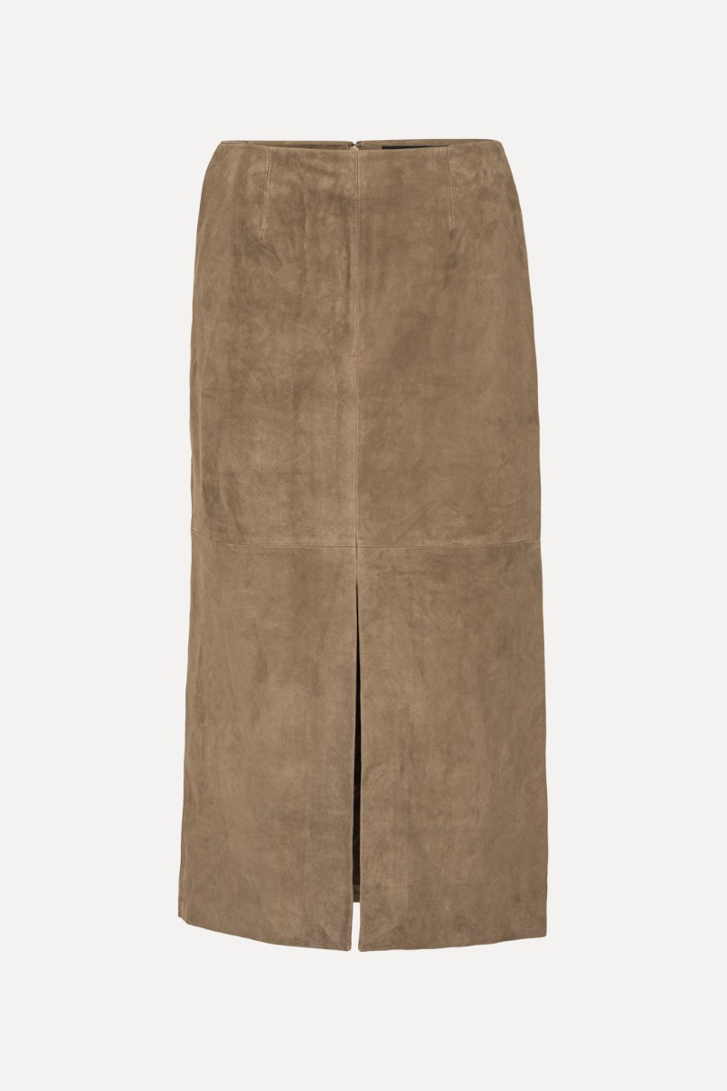 Rotate Birger Christensen Suede Midi Pencil Skirt Brown