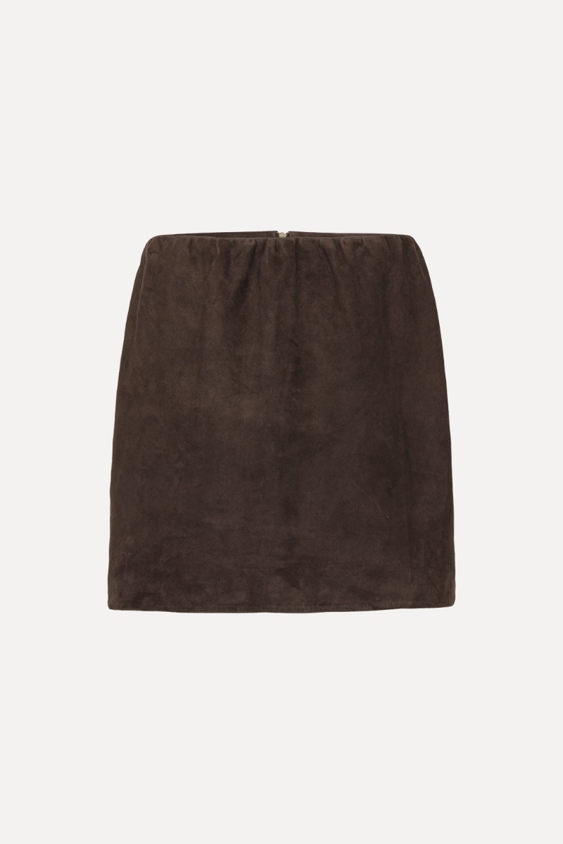 Rotate Birger Christensen Suede Mini Bell Skirt Chocolate Brown