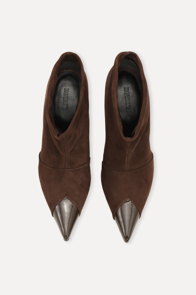 Rotate Birger Christensen Suede Pointed Toe Boot Chocolate Brown