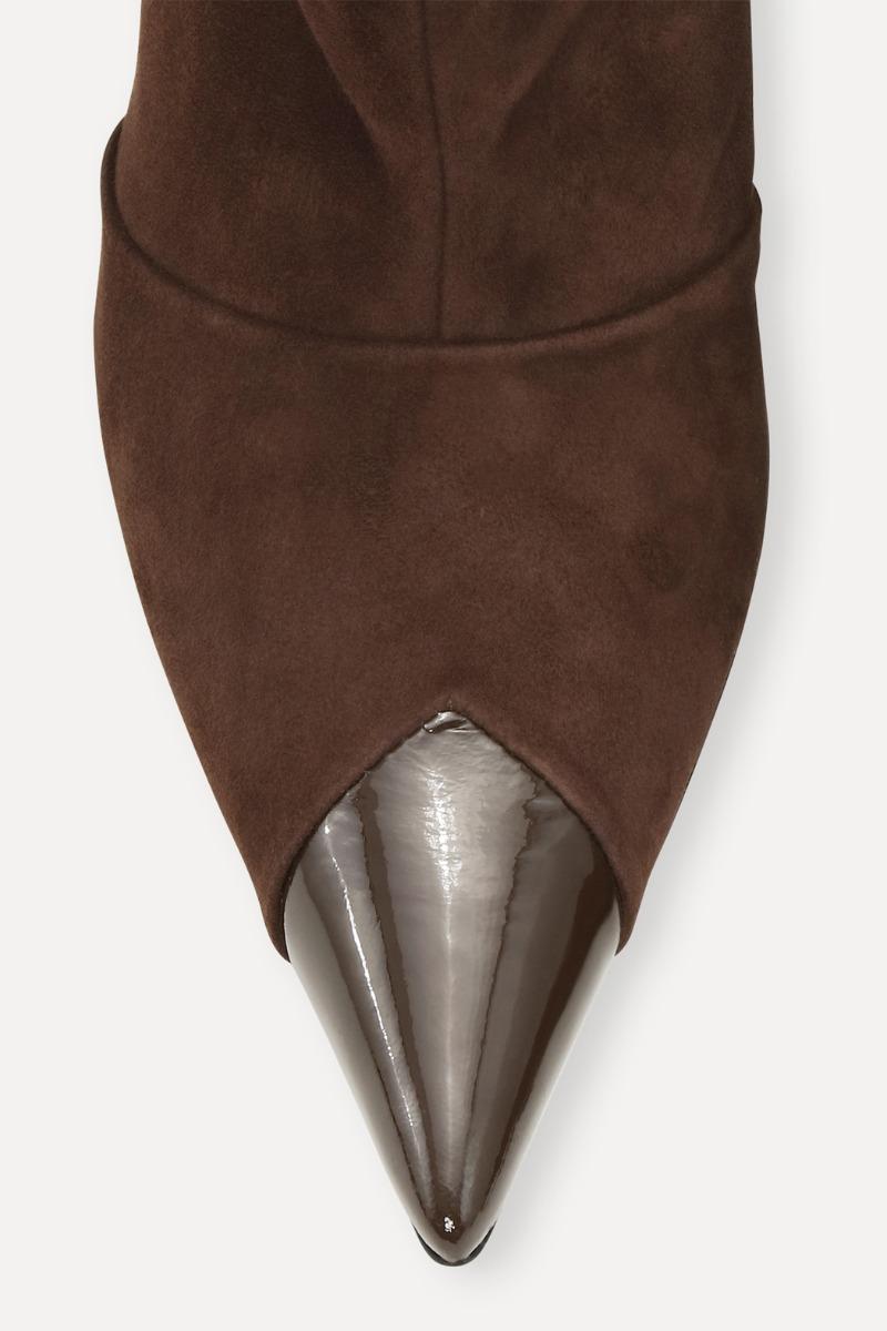 Rotate Birger Christensen Suede Pointed Toe Boot Chocolate Brown