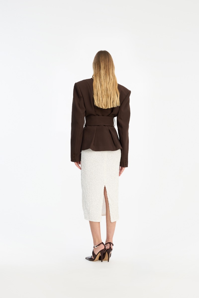Rotate Birger Christensen Suiting Belted Blazer Dark Brown