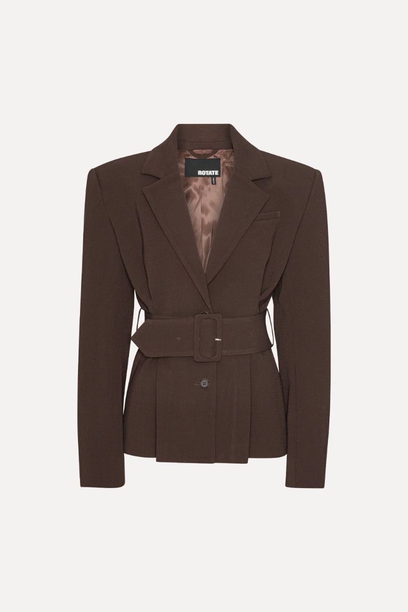 Rotate Birger Christensen Suiting Belted Blazer Dark Brown