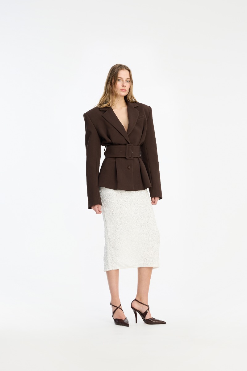rotate birger christensen Suiting Belted Blazer Dark Brown